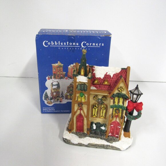 Cobblestone Corners Collectibles Battery Operated Light up Church Working - Picture 8 of 8